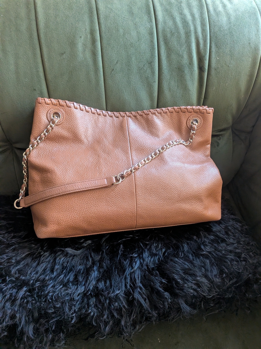 Tory Burch Marion Leather Chain Slouchy Shoulder Tote Bag – Tan/Bark - Picture 3 of 14